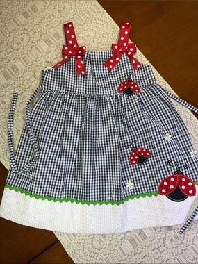 Gingham Ladybug Girls’ Sundress with Polka Dot Bows